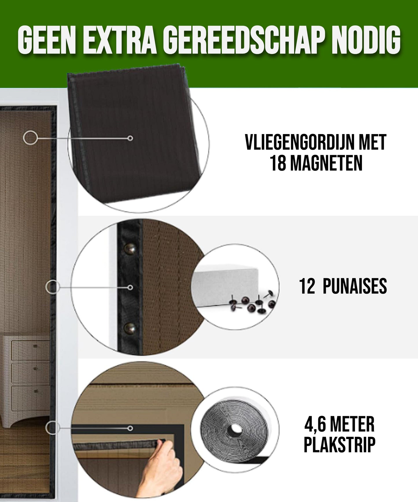JEAS - Magnetisch Vliegengordijn - 210 x 90cm - Wit