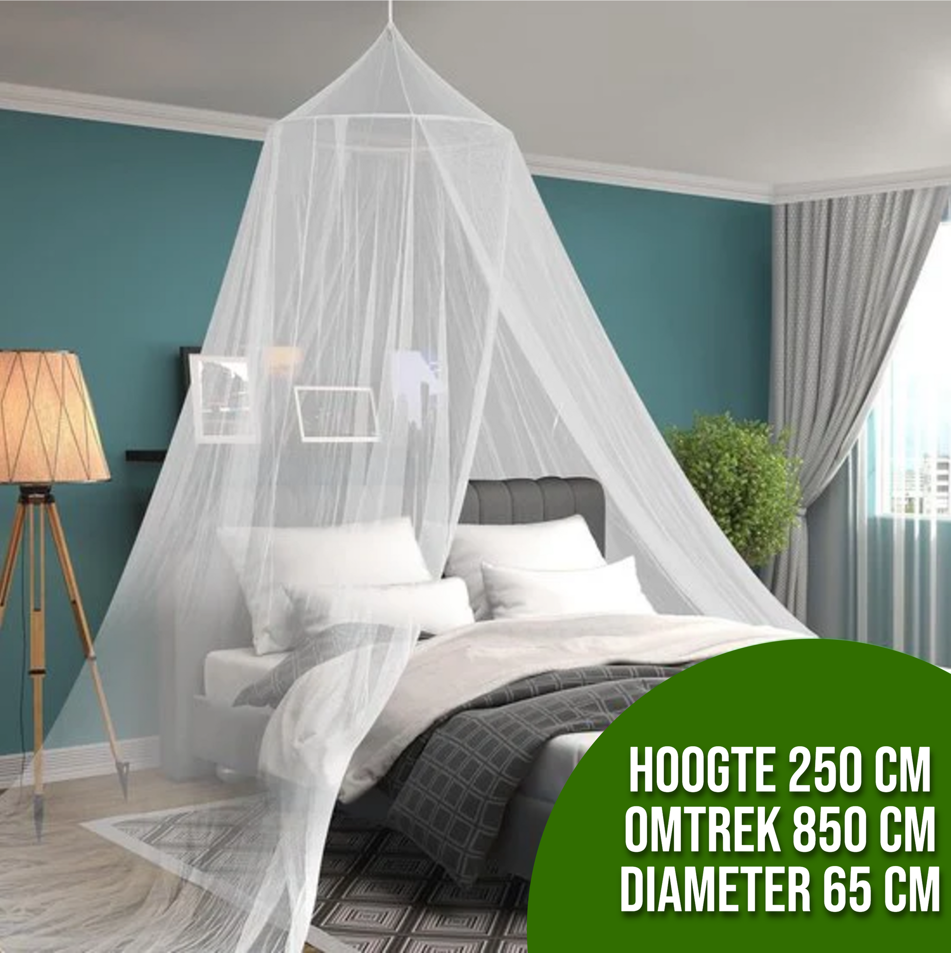 Luxe Klamboe - 100% Polyester - Hoogte 250cm - Omtrek 850cm - Geschikt voor 1.5m Bed