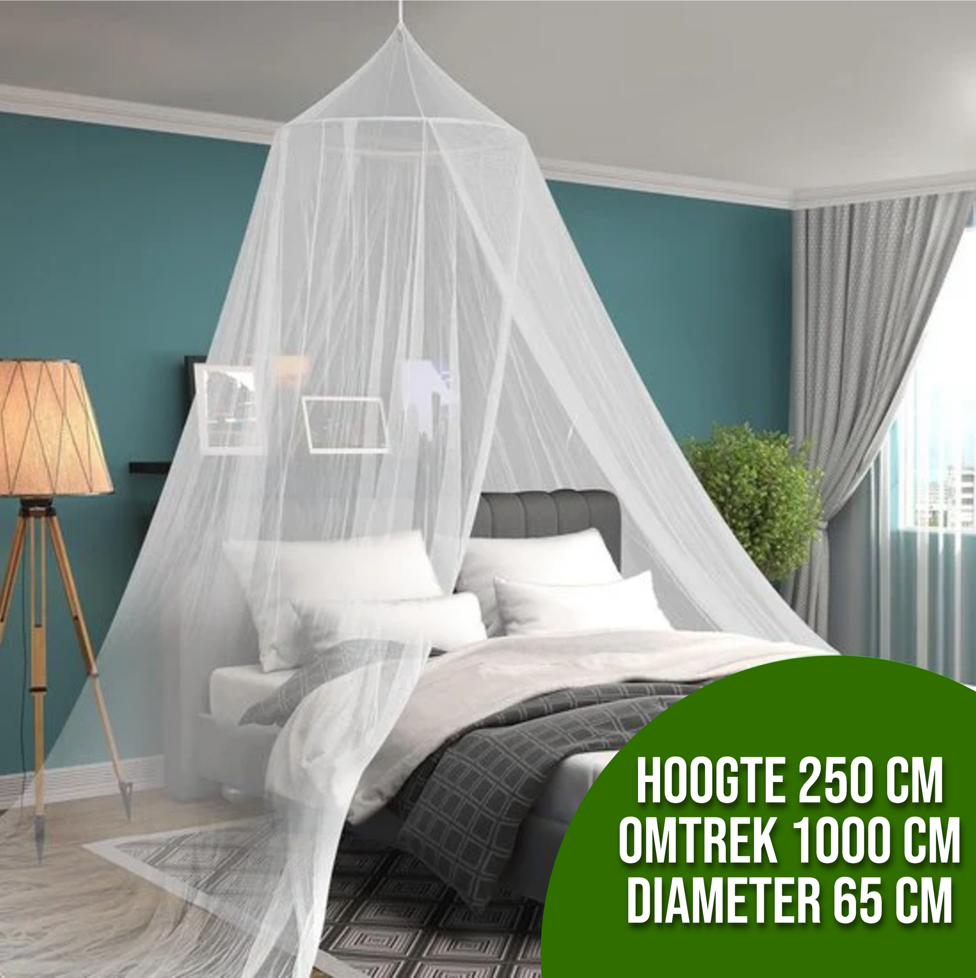 Luxe Klamboe - 100% Polyester - Hoogte 250cm - Omtrek 1000cm - Geschikt voor 1.8m-2m Bed