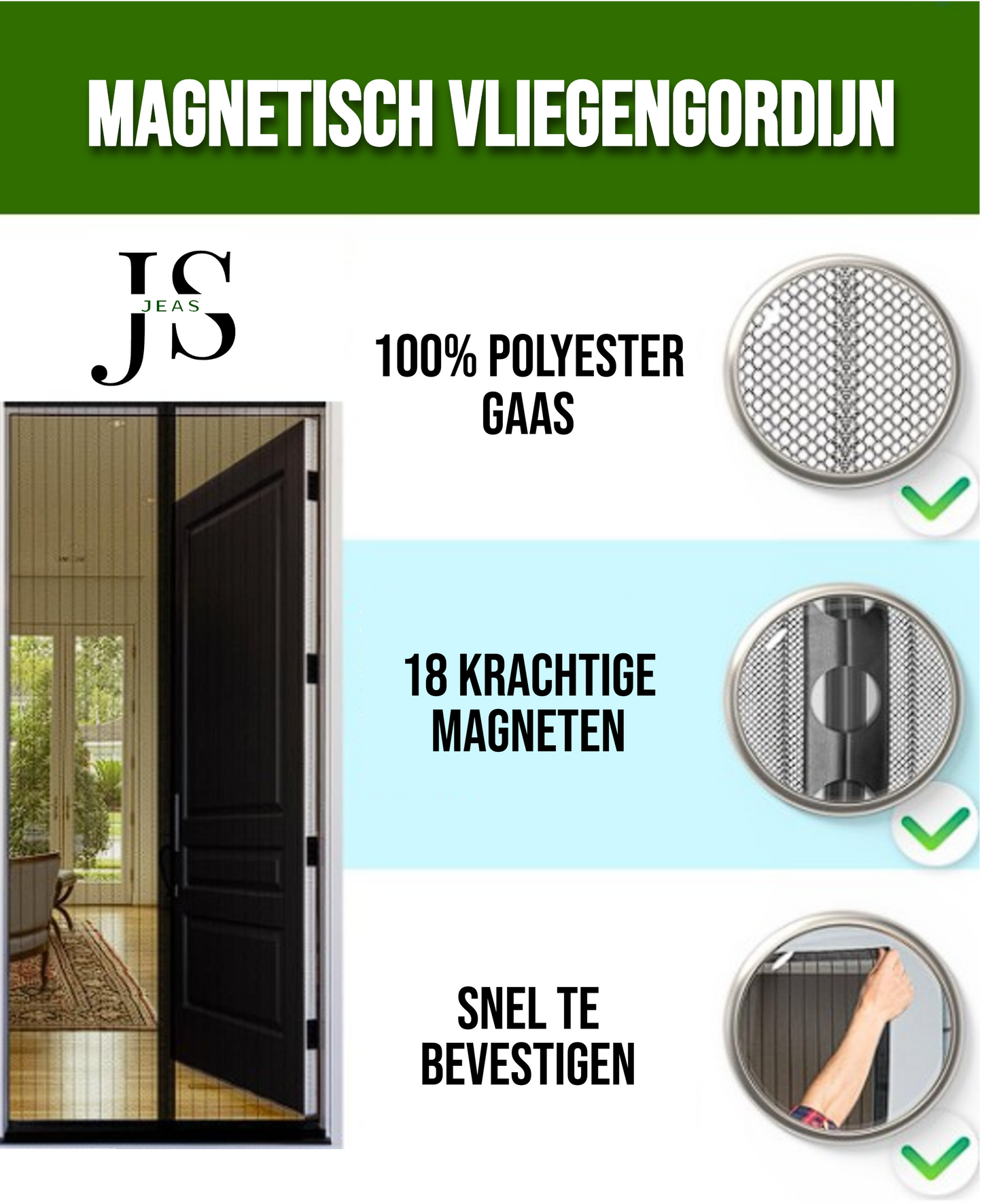 JEAS - Magnetisch Vliegengordijn - 210 x 90cm - Wit